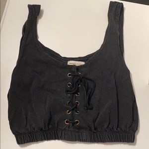 Lace up charcoal black crop top